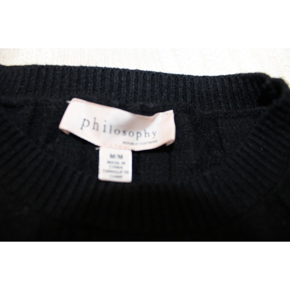 Philosophy Fringe Cable Knit Sweater Women Size M Black Long Sleeve Crew Neck - Picture 5 of 7